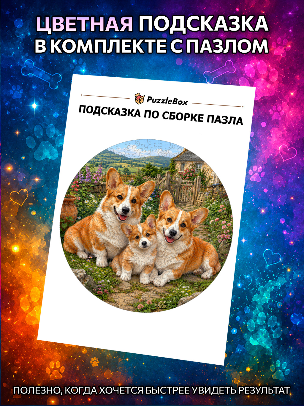 Деревянный пазл "Семья Корги" / 30см, 220 деталей