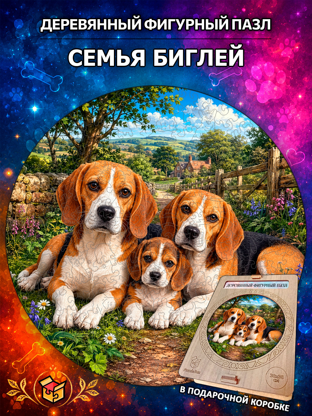 Деревянный пазл "Семья Биглей" / 30см, 220 деталей