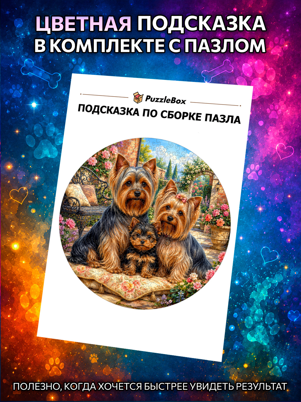 Деревянный пазл "Семья Йоркширских терьеров" / 30см, 220 деталей