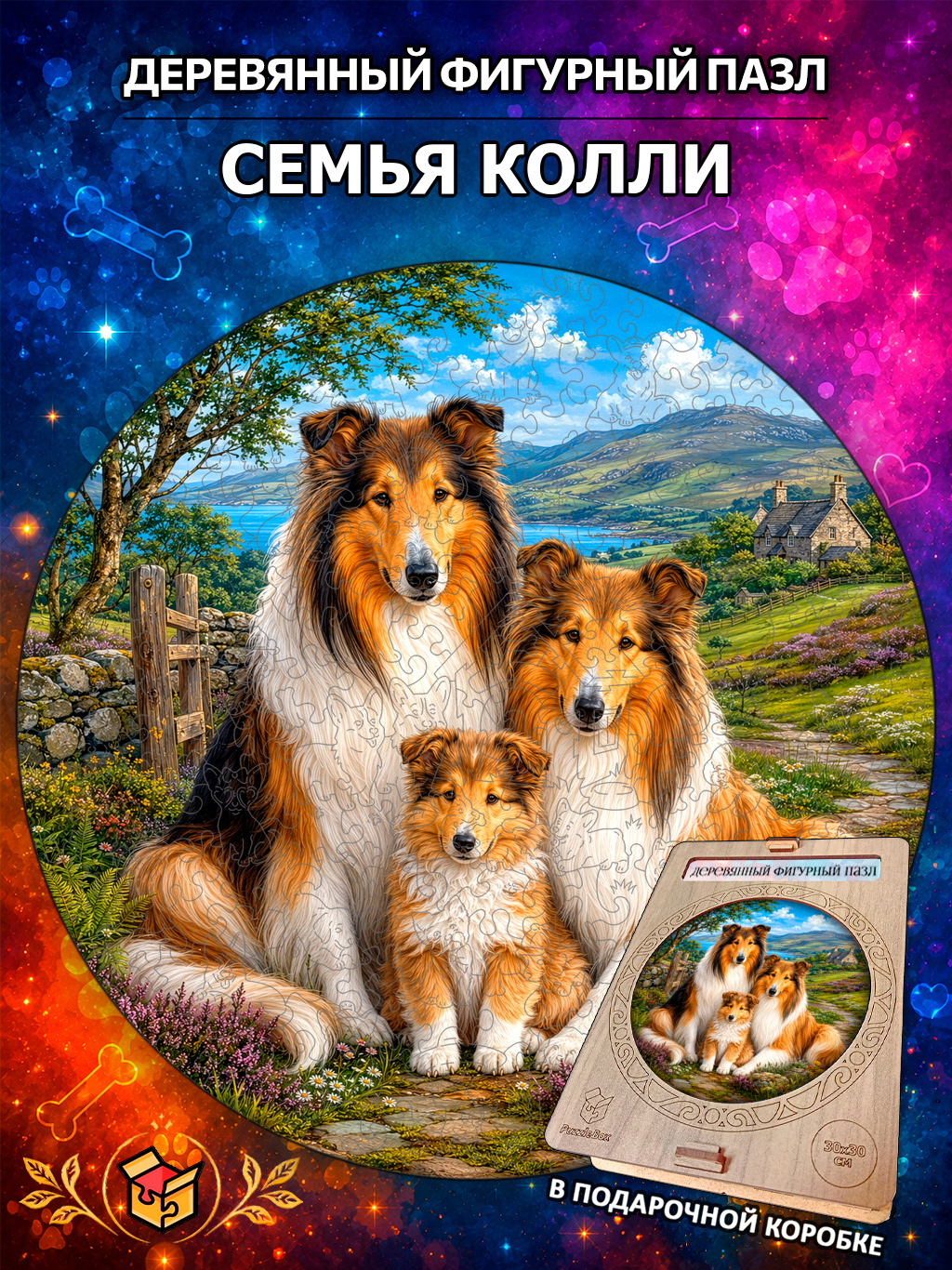 Деревянный пазл "Семья Колли" / 30см, 220 деталей