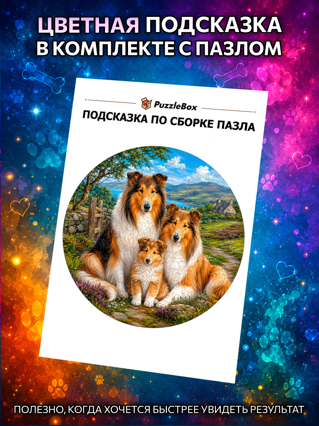 Деревянный пазл "Семья Колли" / 30см, 220 деталей