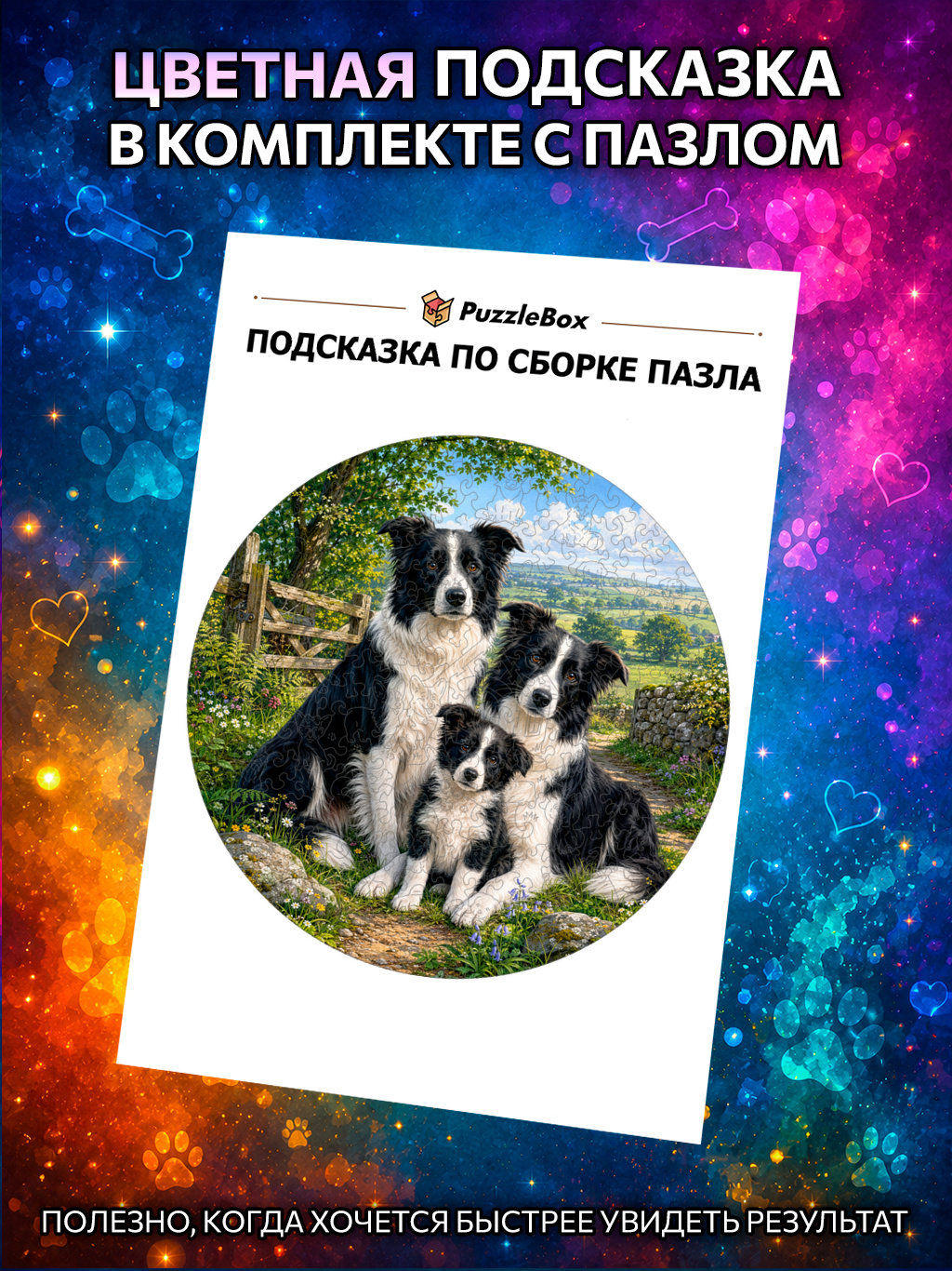 Деревянный пазл "Семья Бордер-колли" / 30см, 220 деталей