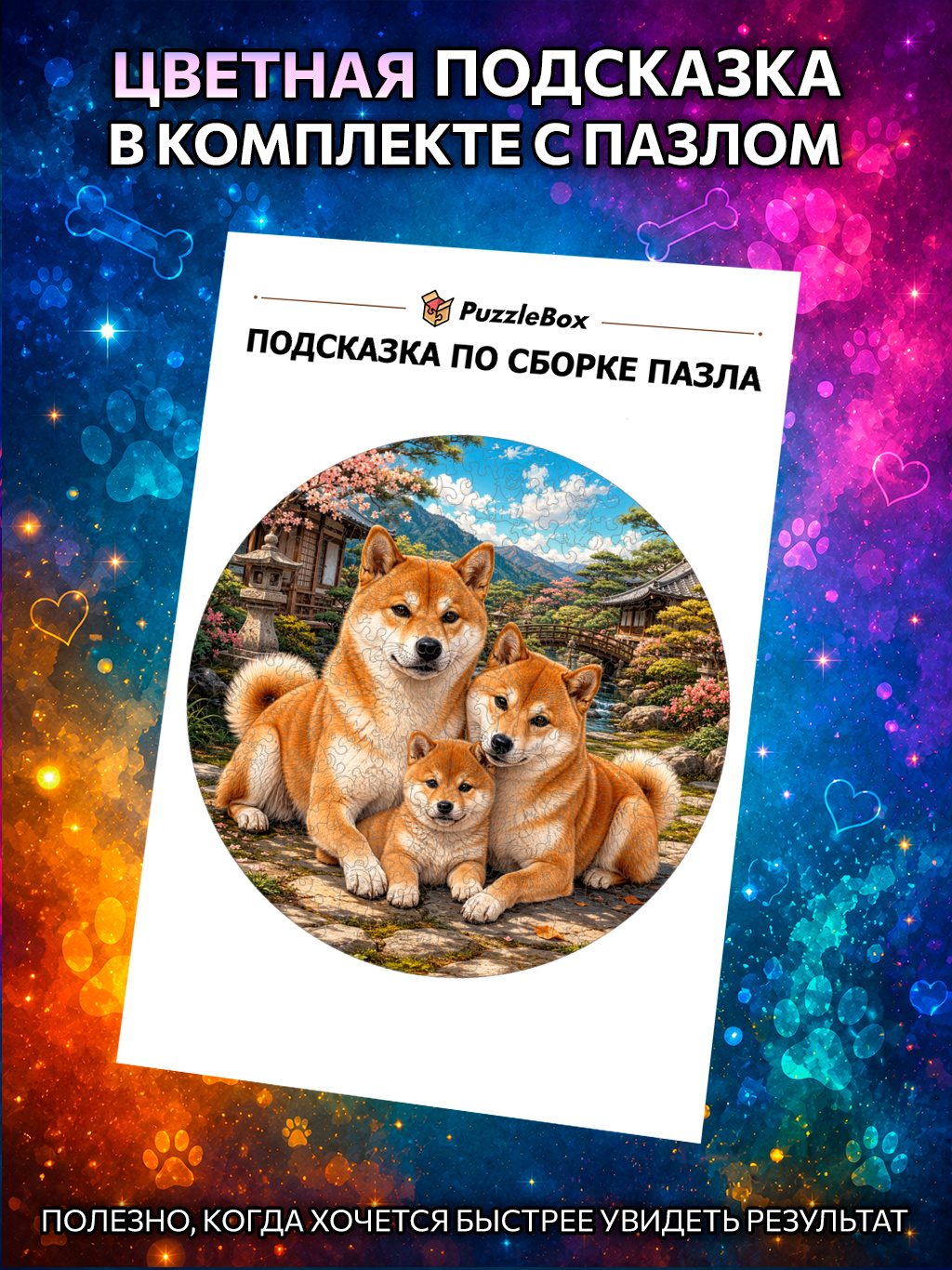 Деревянный пазл "Семья Сиба-ину" / 30см, 220 деталей