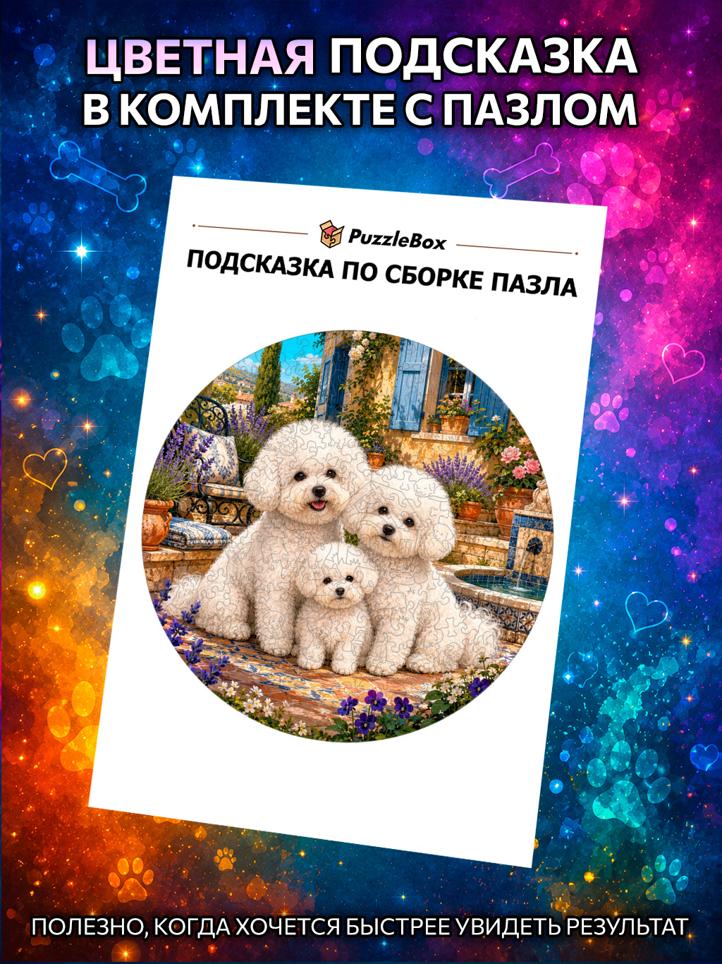 Деревянный пазл "Семья Бишон-фризе" / 30см, 220 деталей