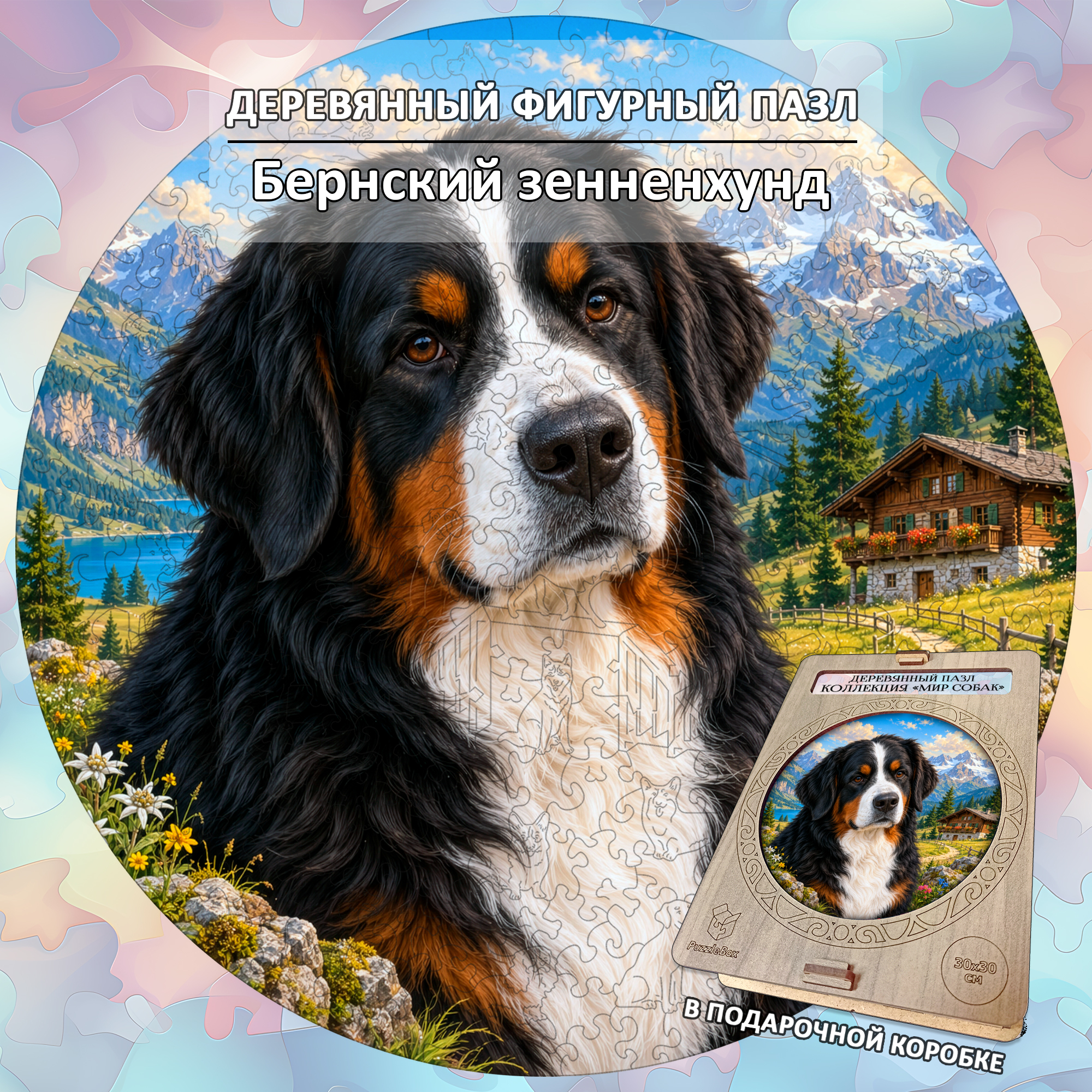 Деревянный пазл Бернский зенненхунд / 30х30см