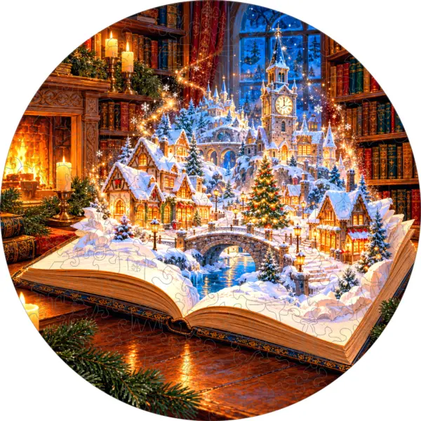 Деревянный пазл "Книга новогодних сказок" / 30 см, 185 деталей