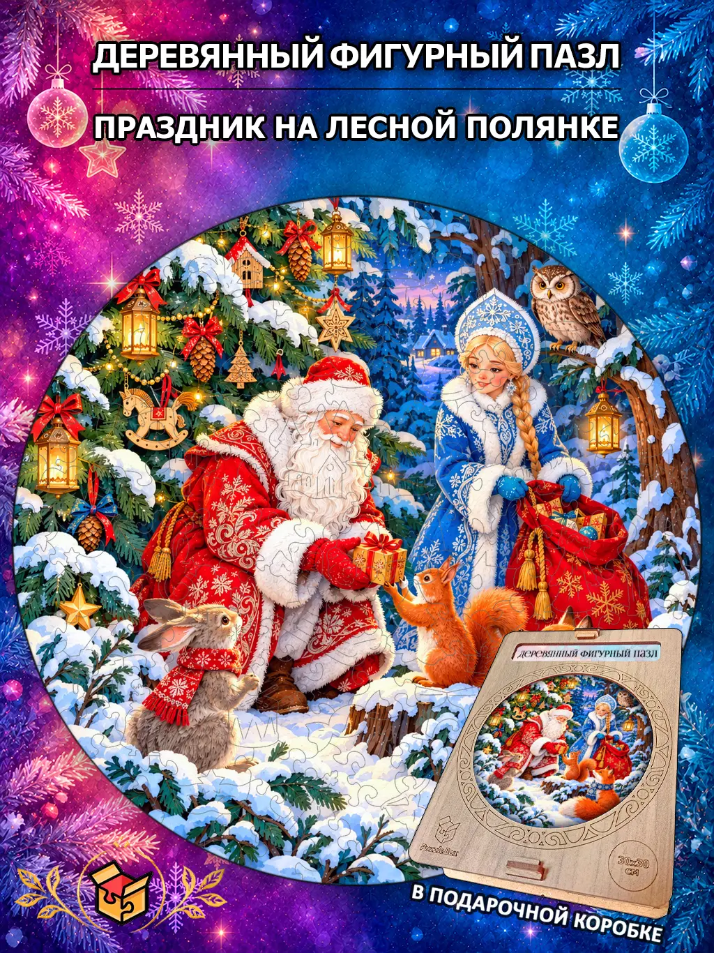 Деревянный пазл "Праздник на лесной полянке" / 30 см, 185 деталей