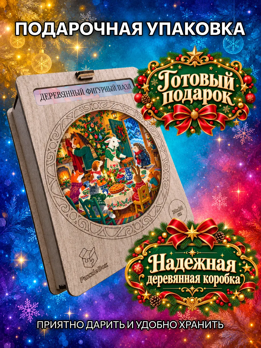 Деревянный пазл "Все за новогодний стол" / 30см, 184 детали