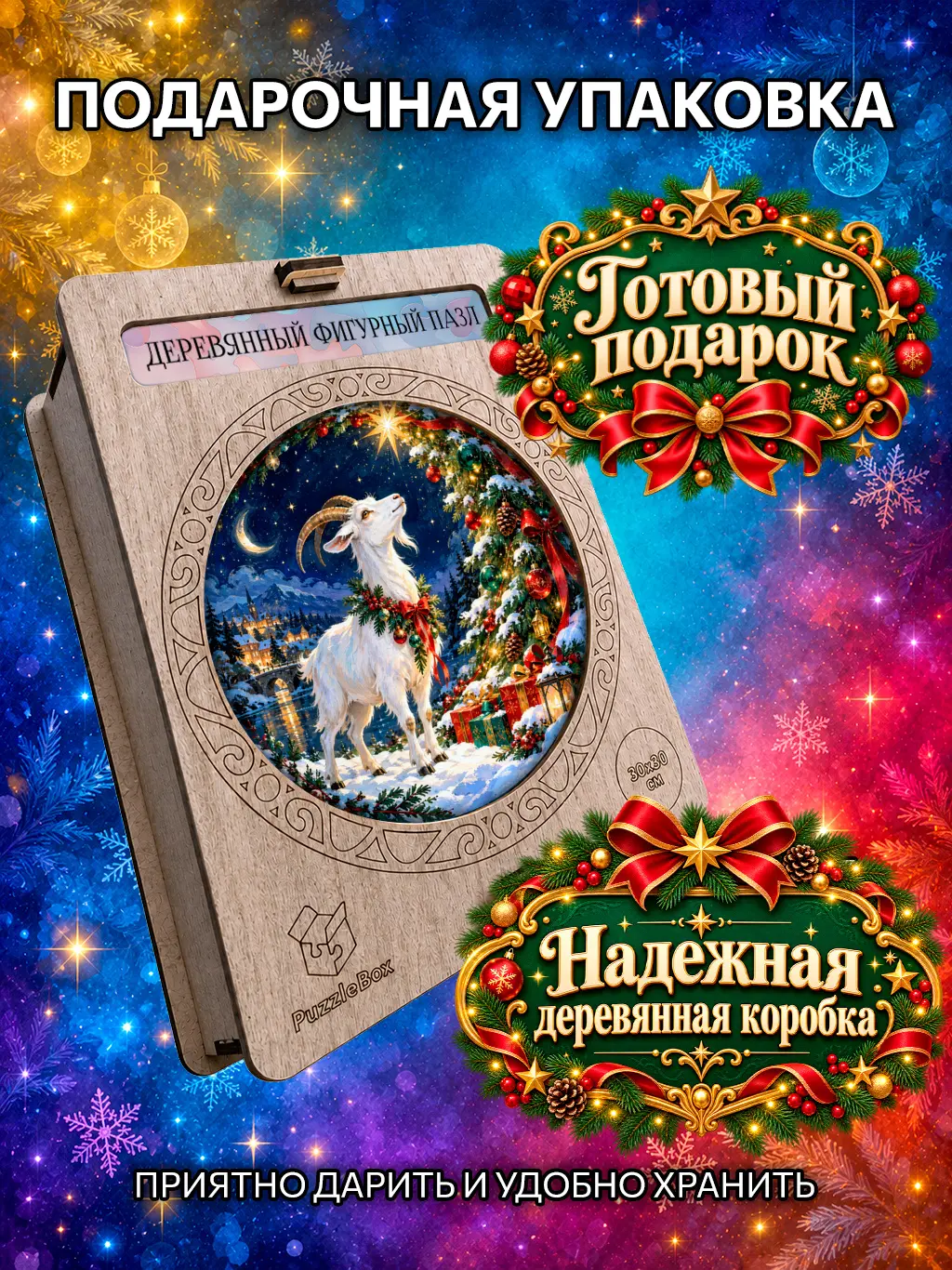 Деревянный пазл "Звезда новогоднего леса" / 30см, 184 детали