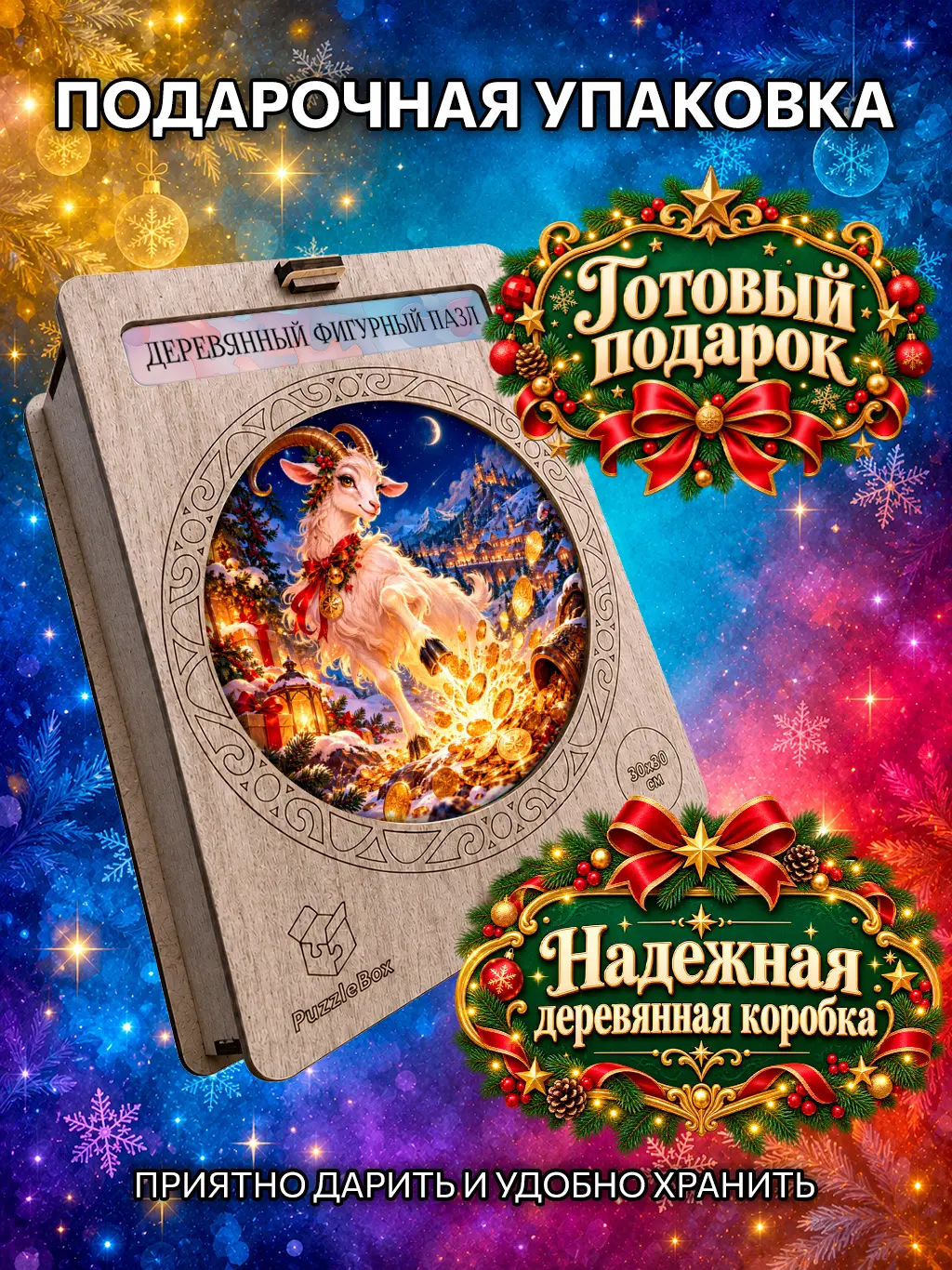 Деревянный пазл "Золотая коза богатства в новом году" / 30см, 184 детали