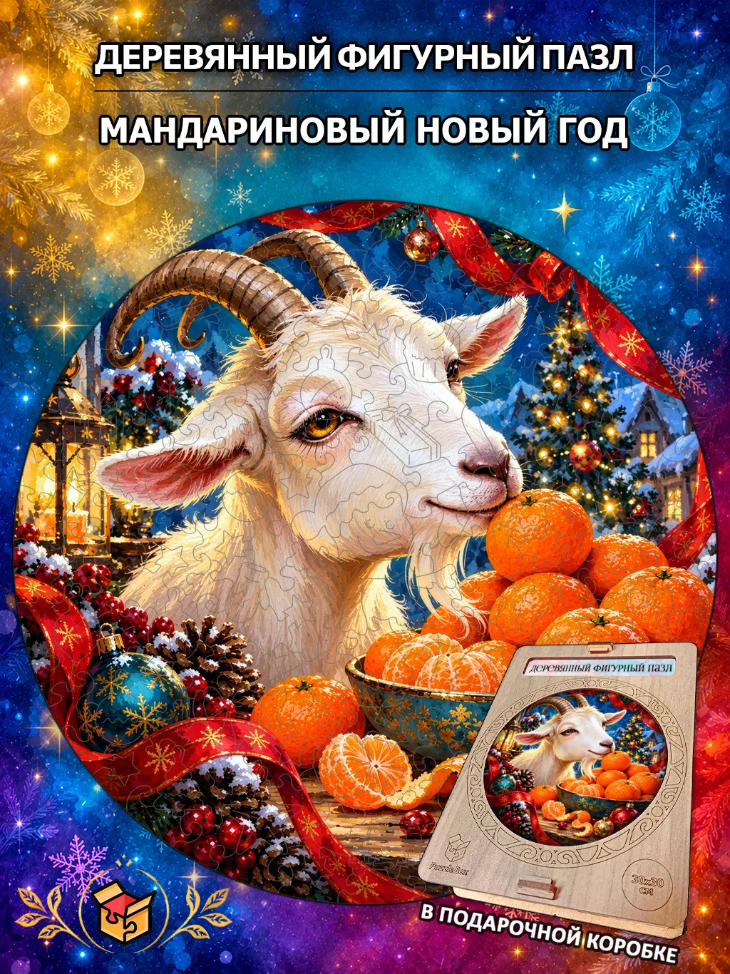 Деревянный пазл "Мандариновый Новый год" / 30см, 184 детали