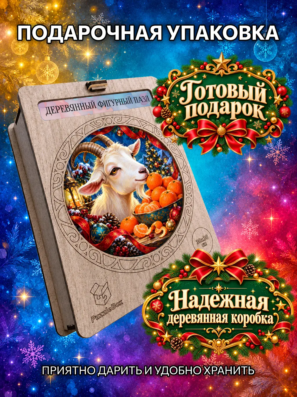 Деревянный пазл "Мандариновый Новый год" / 30см, 184 детали