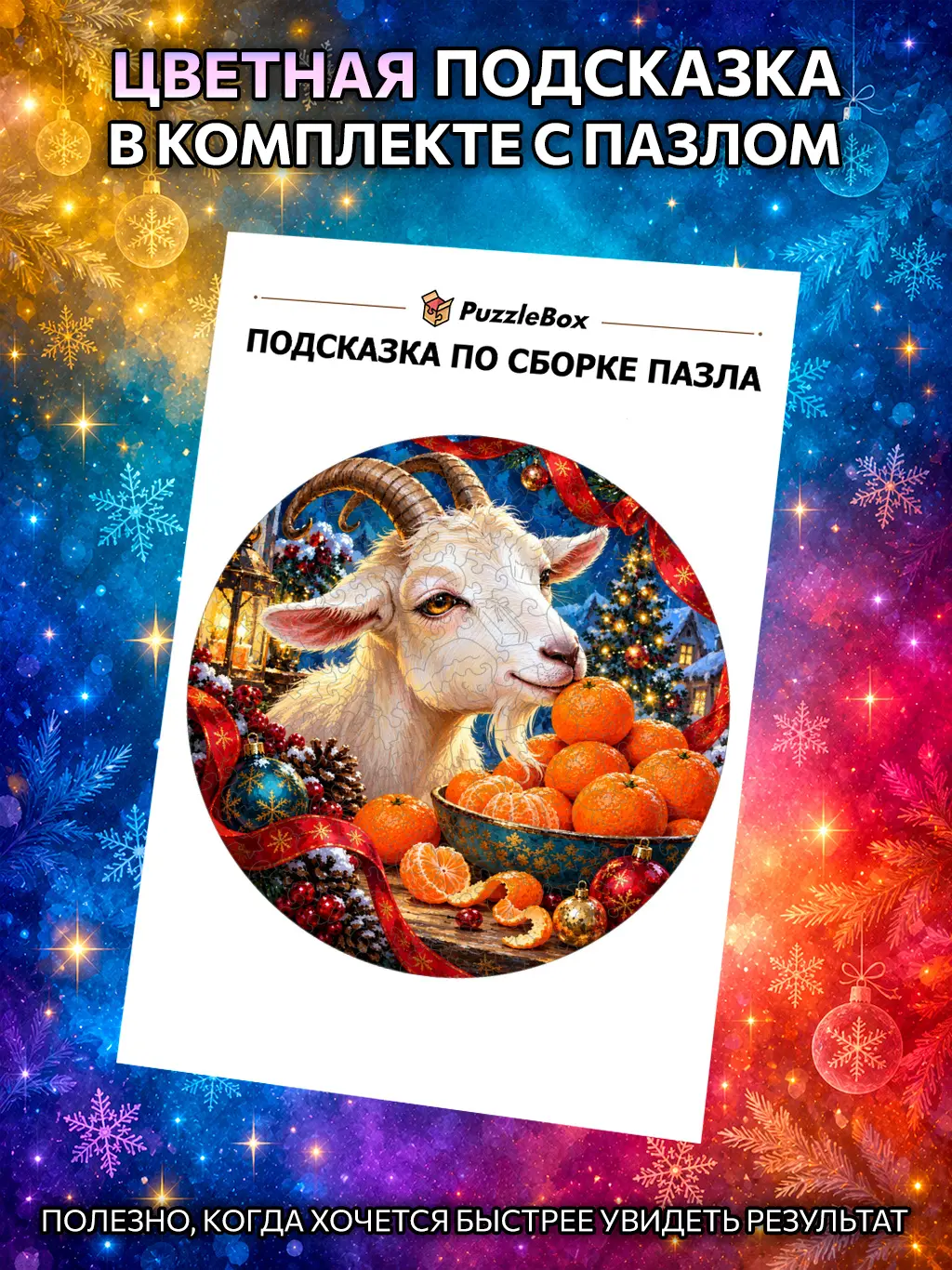 Деревянный пазл "Мандариновый Новый год" / 30см, 184 детали