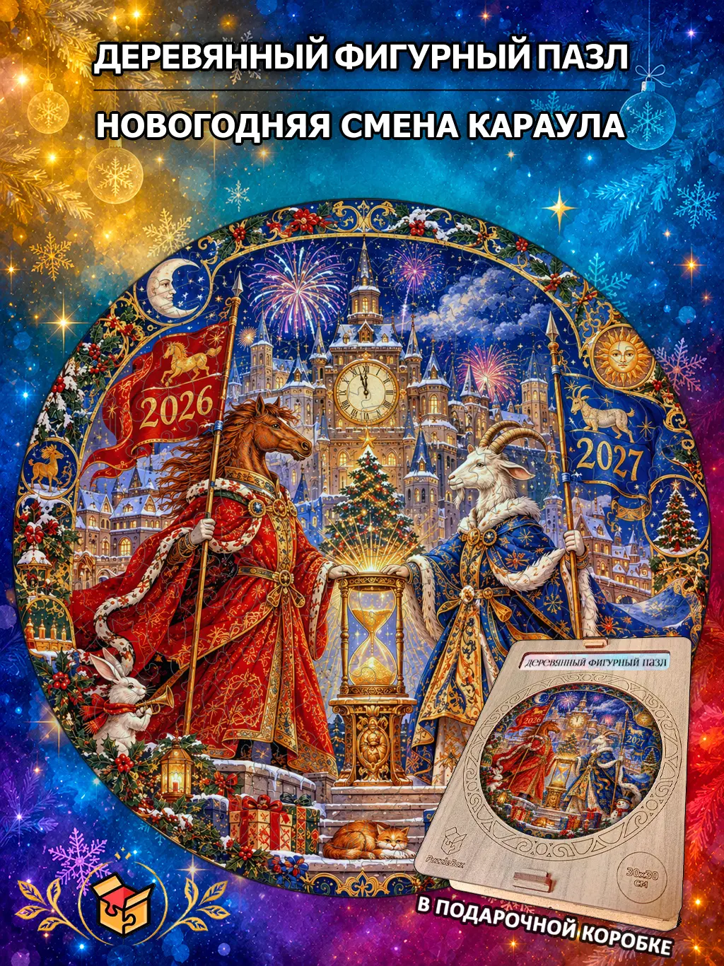 Деревянный пазл "Новогодняя смена караула" / 30см, 184 детали