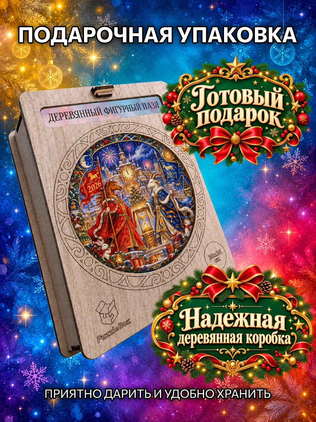 Деревянный пазл "Новогодняя смена караула" / 30см, 184 детали