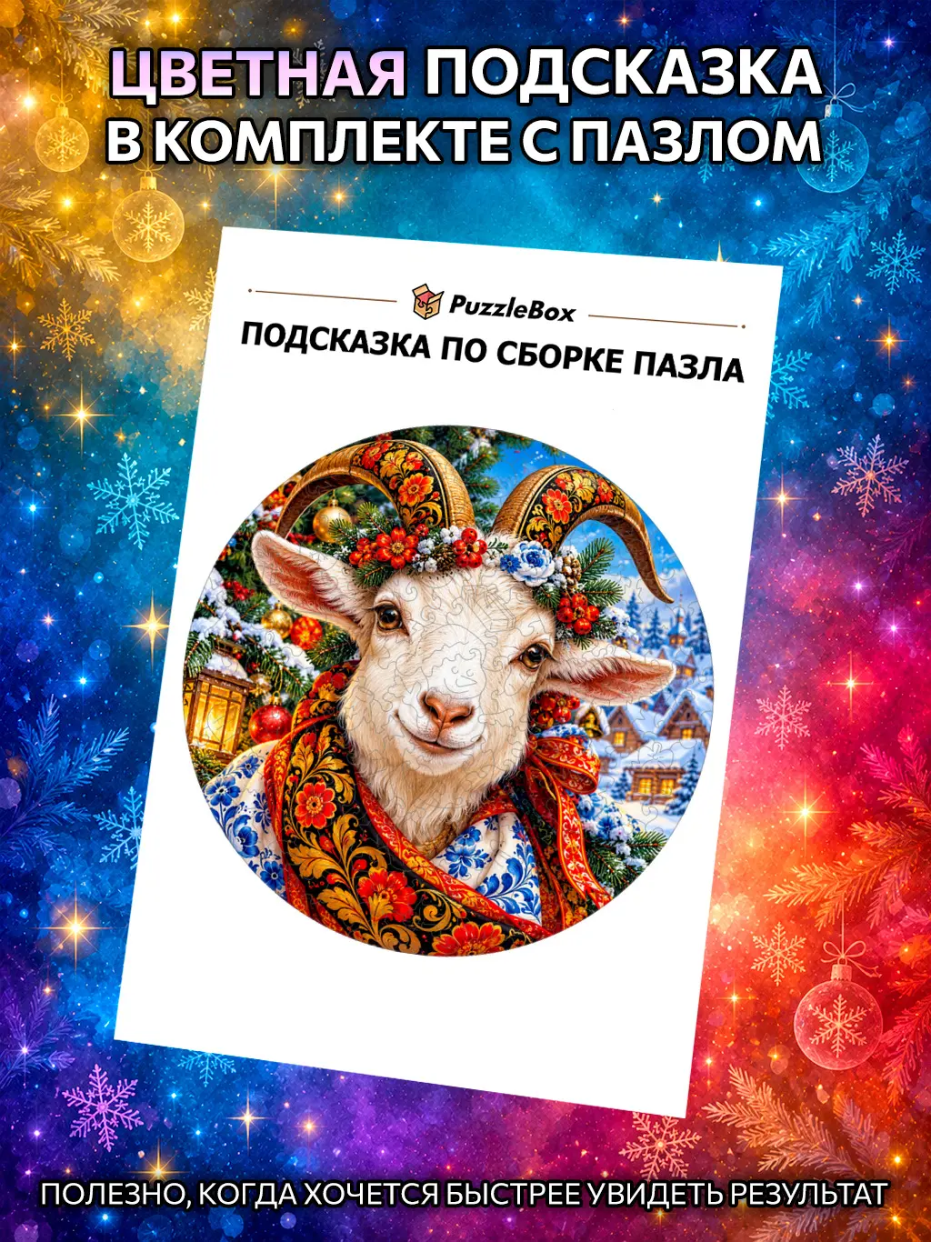 Деревянный пазл "Новогодняя Хохломушка" / 30см, 184 детали