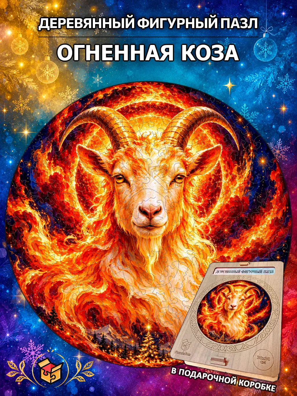 Деревянный пазл "Огненная коза" / 30см, 184 детали