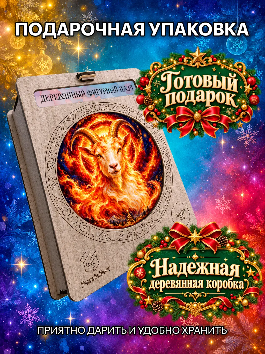 Деревянный пазл "Огненная коза" / 30см, 184 детали
