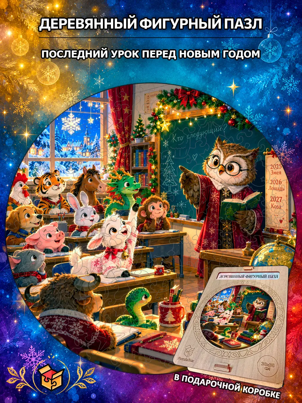 Деревянный пазл "Последний урок перед Новым годом" / 30см, 184 детали