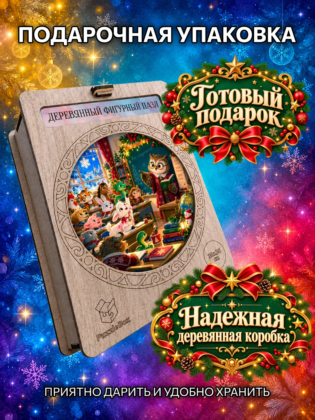 Деревянный пазл "Последний урок перед Новым годом" / 30см, 184 детали
