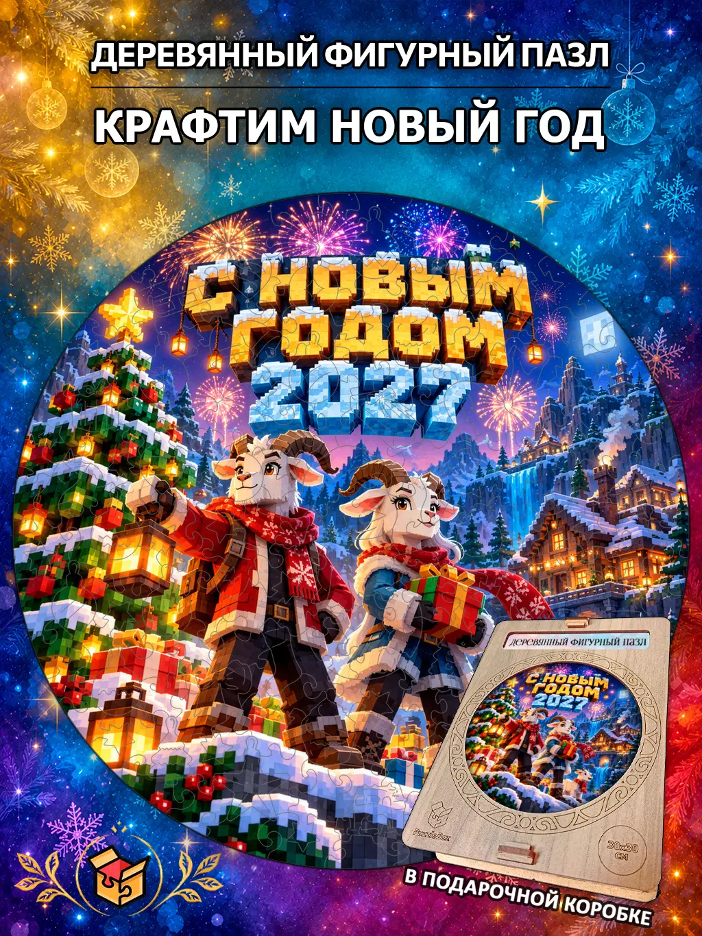 Деревянный пазл "Крафтим Новый год" / 30см, 184 детали