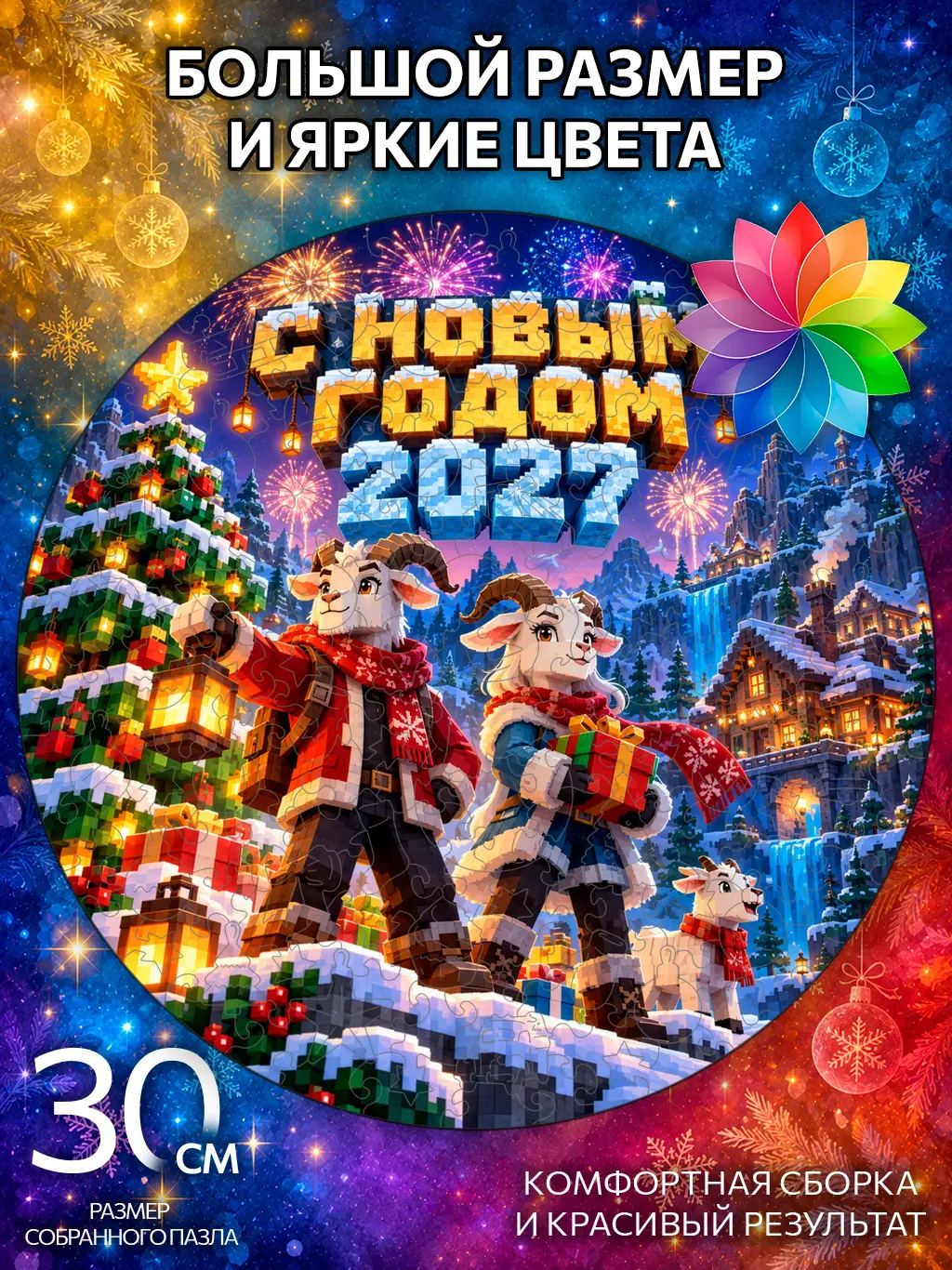 Деревянный пазл "Крафтим Новый год" / 30см, 184 детали