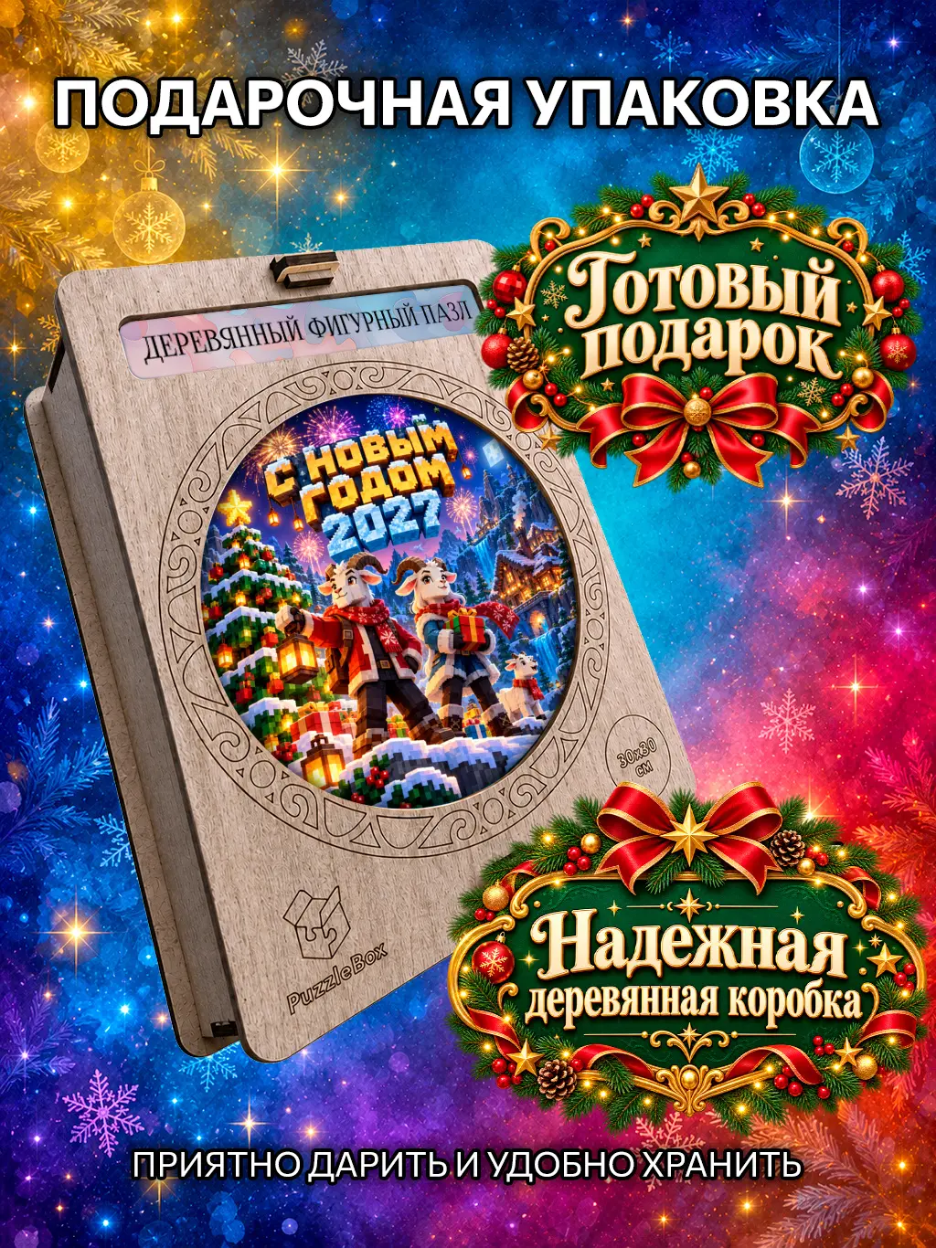 Деревянный пазл "Крафтим Новый год" / 30см, 184 детали