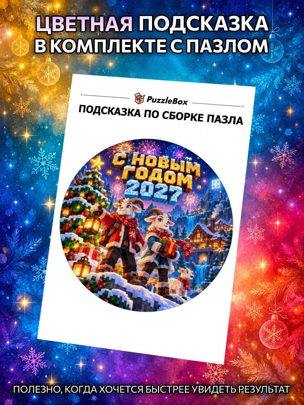 Деревянный пазл "Крафтим Новый год" / 30см, 184 детали