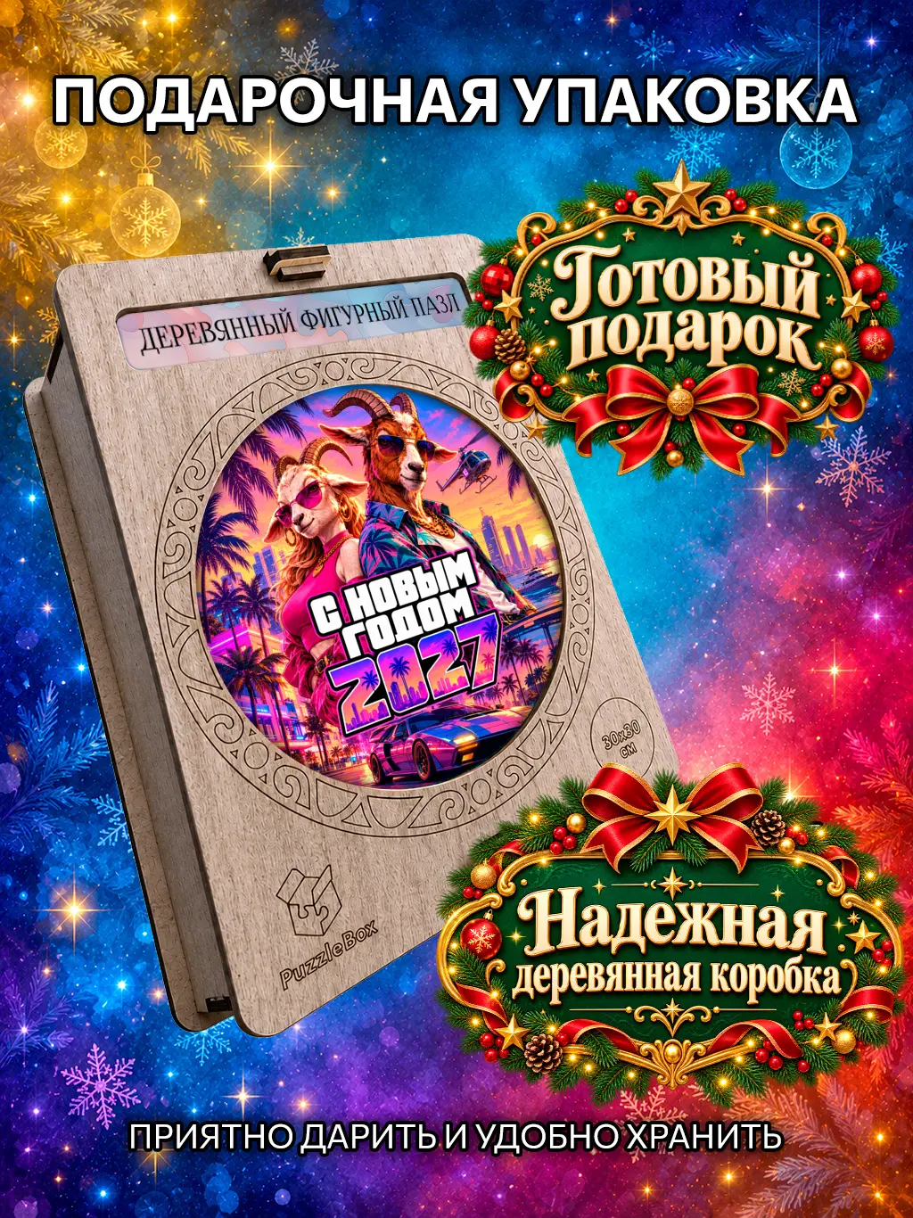 Деревянный пазл "Новый год вне закона" / 30см, 184 детали